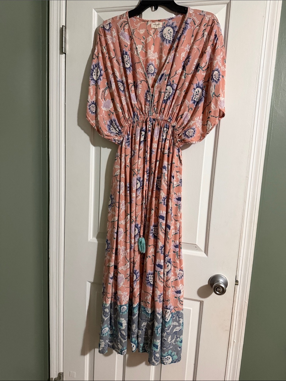 Cost Plus World Market Peach Floral Maxi Dress with Blue Accents Size S/M